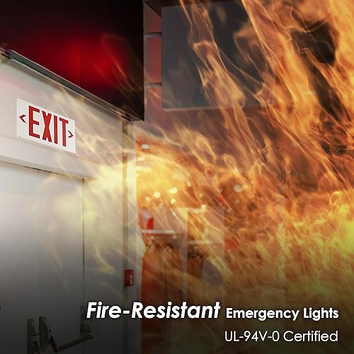Miniatura 4 de Gruenlich Letrero LED de salida, luz de emergencia con doble cara y baterías de respaldo, letra roja estándar de EE. UU., calificado UL 924, voltaje