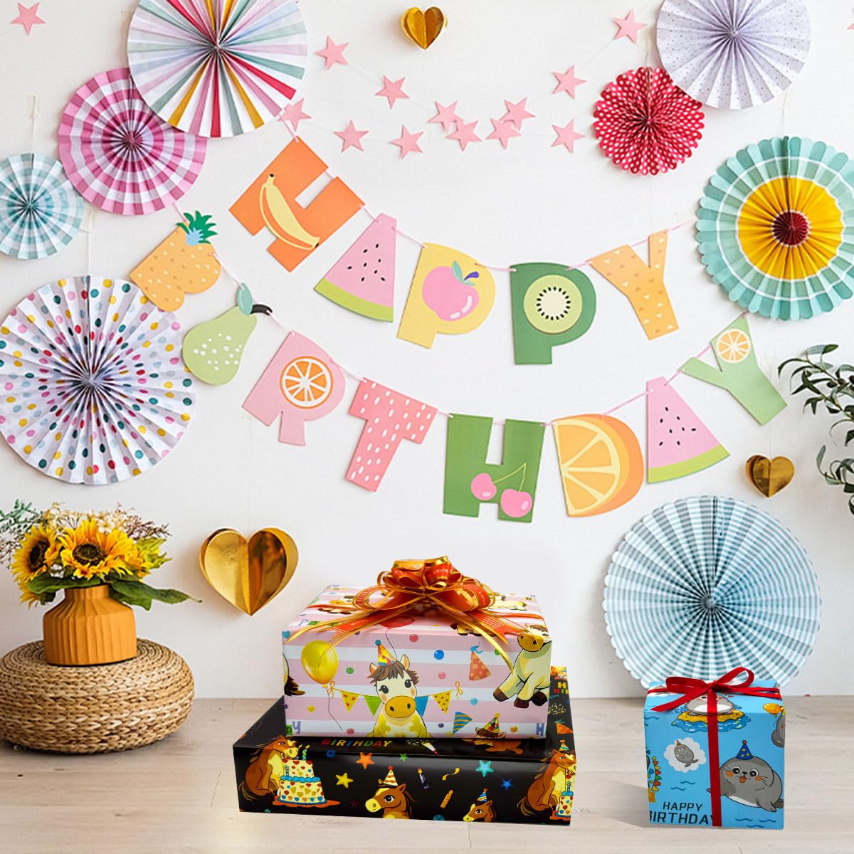 Prasacco 6 Sheets Kids Birthday Wrapping Paper For Boys, Birthday Wrapping Paper Animal Wrapping - View #6