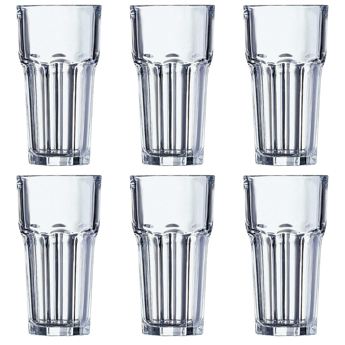 Arcoroc Set de 6 vasos altos Granity de vidrio 65 cl | Transparente, Vidrio, formato alto, acabado brillo, 6 piezas