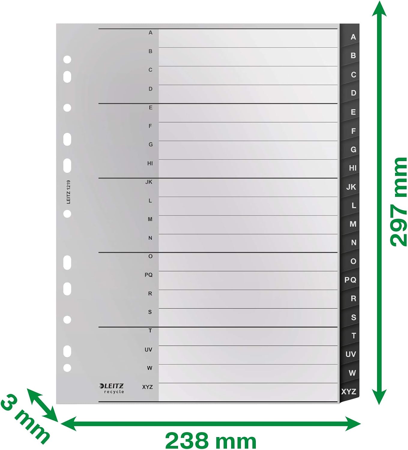 Leitz Index Folder Divider, 20 A-Z Tabs, A4, Extra Wide, 90% Recycled Plastic, Eco Friendly, Premium Quality, Recycle Range - Image 5