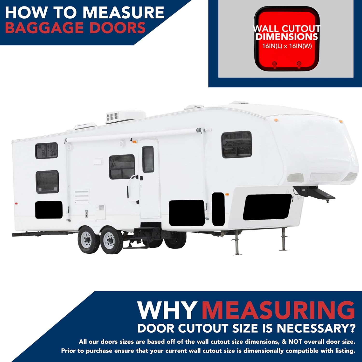 RV Baggage Door 16" Wide X 16" High with Rounded Corners and Thumblocks for RV's- Compartment Access Storage Doors with Top Hinge- Camper Trailer Motor Home- Black