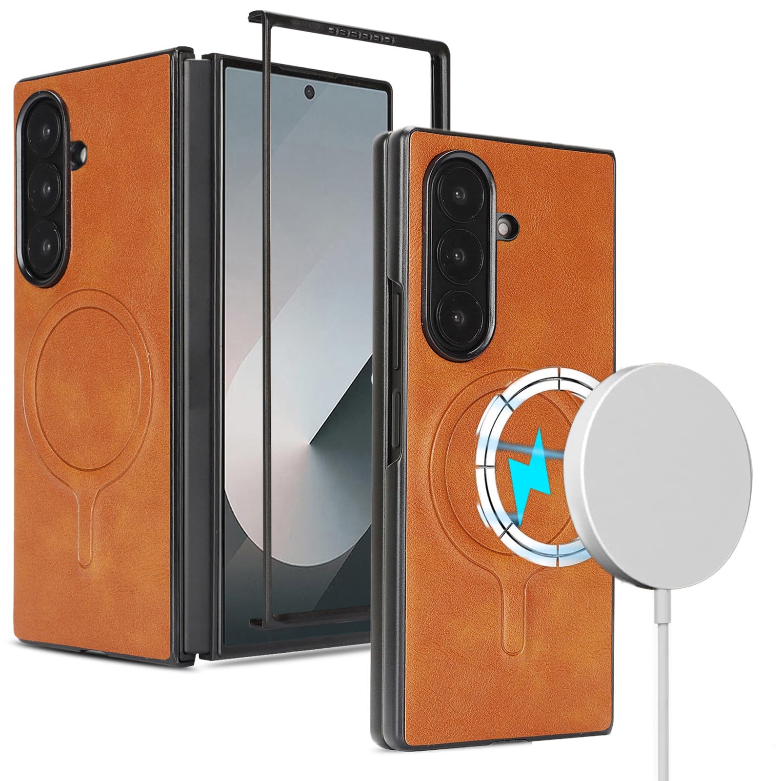 Magnetyczne etui do Samsung Galaxy Z Fold 8 Ultra, styl biznesowy, skórzane, bezprzewodowe, ładowanie, odporne na wstrząsy, smukła obudowa, TPU, przednia rama, podwyższona krawędź (czerwony)