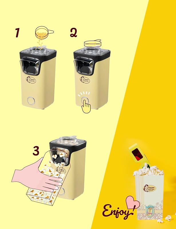 Bestron Popcorn Maker Forró Levegős Popcorn Gép Sárga 2 Perc Alatt
