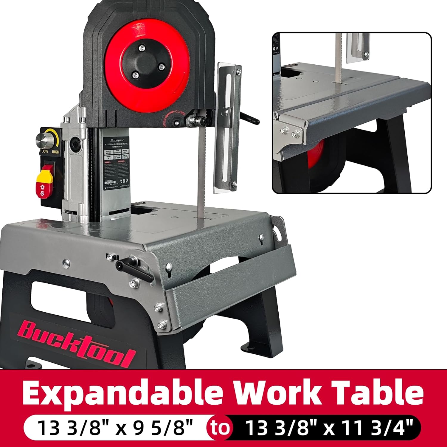 Bucktool 5" Variable Speed Metal Band Saw, 1.5HP 10A Benchtop Bandsaw with 137–472 FPM Speed Control, 5" Cutting Capacity, Adjustable Work Table & Extension Table for Metal Cutting