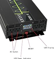Vista 3 de Inversor de corriente 2000W 12V DC a 120V AC 60HZ onda sinusoidal pura con puerto USB pantalla LCD para RV/hogar solar