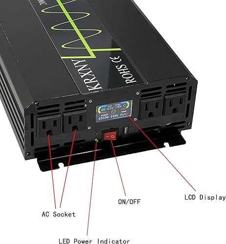 Miniatura 3 de Inversor de corriente 2000W 12V DC a 120V AC 60HZ onda sinusoidal pura con puerto USB pantalla LCD para RV/hogar solar