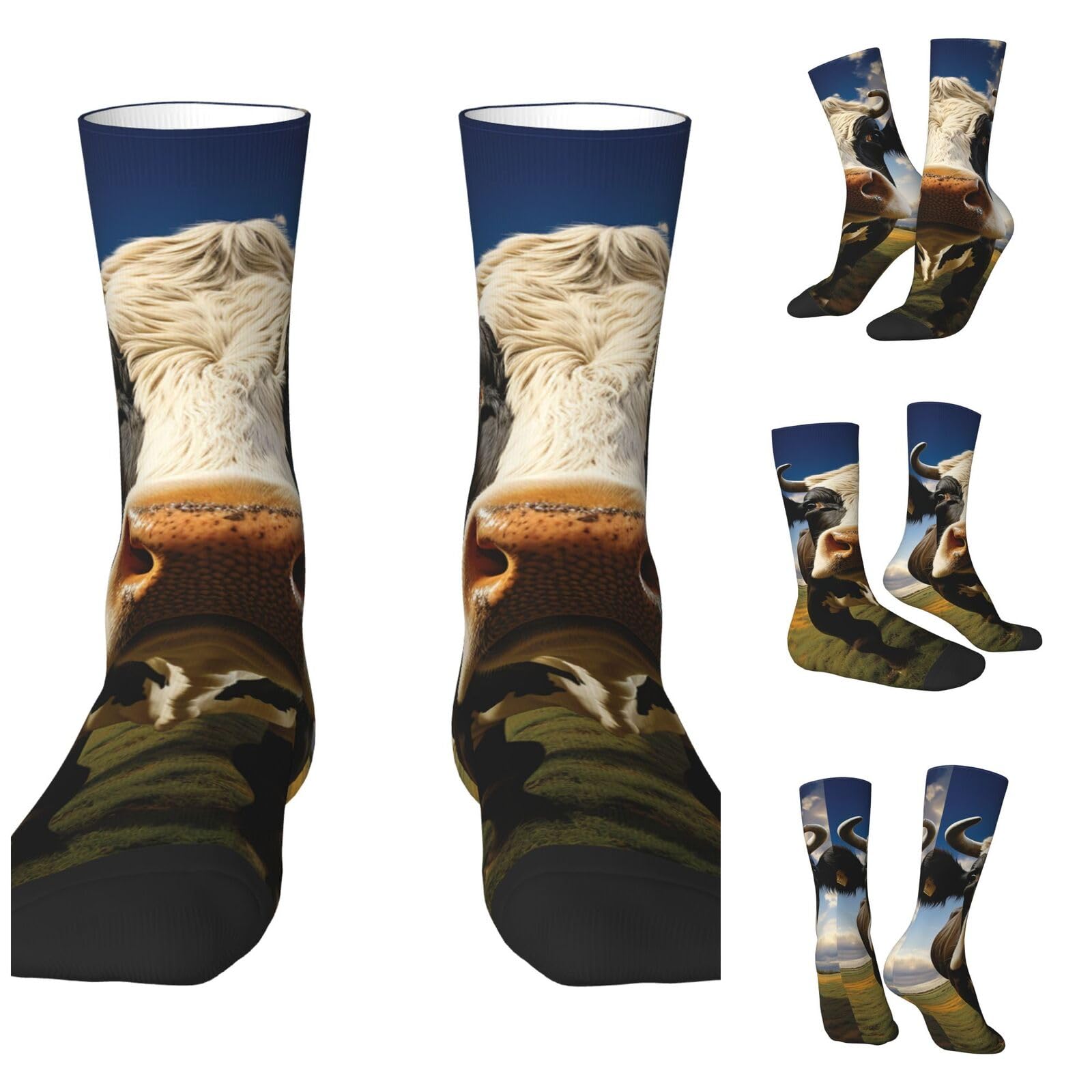 LZQPOEAS Prairie cow Athletic Socks Unisex Cushioned Crew Socks Hiking Running Calf Sock Soft Above Ankle Sock