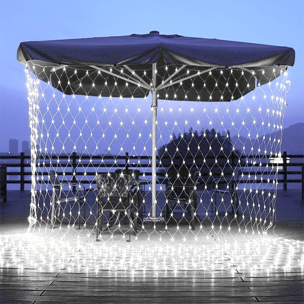 Jnaurb 11.5ft x 5ft 360 LED Connectable LED Net Lights, 8 Modes Low Voltage Mesh Fairy String Lights, Christmas Net Lights for Garden, Bushes, Wedding, Outdoor Indoor, Xmas Tree Decorations (White)