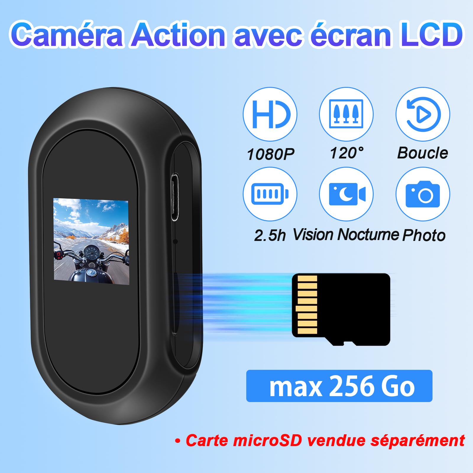 Caméra Moto 1080P Bodycam, Vision Nocturne & Grand Angle