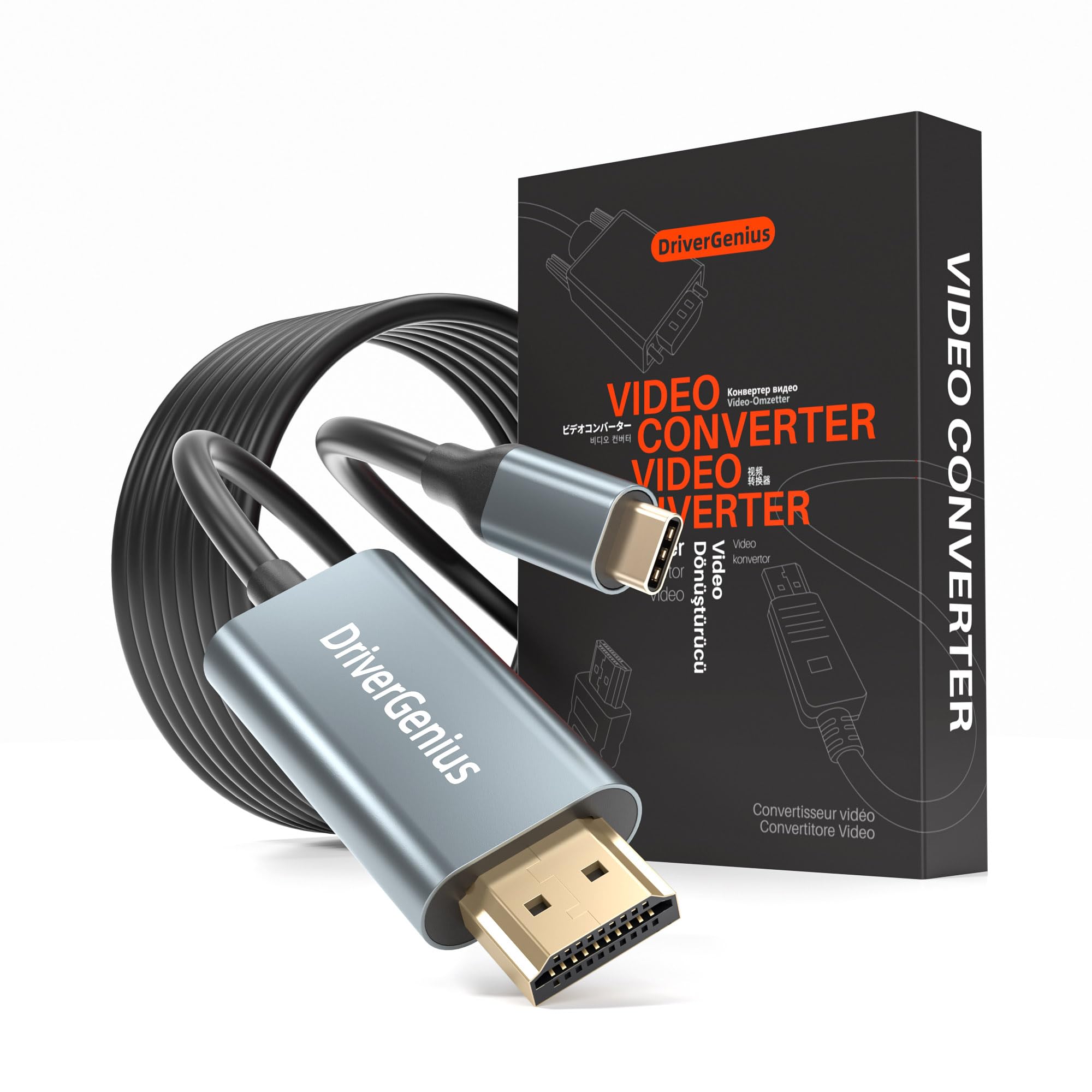 DriverGenius Inferno X43 USB-C auf HDMI Adapter 1,8 m – 4K Monitor Laptop | 4K/30Hz, Stabile Signalübertragung, Audio & Video, Für Beamer, Monitore, Homeoffice und Präsentationen