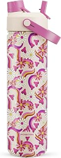 POWCAN 26 oz Insulated Water Bottle with 2-in-1 Straw and Spout Lid, Keep Cold 24H, Leak-Proof, Fits in Car Cup Holder, Stainless Steel Water Bottle for Sports, Travel, Gym, and School (Petal Path)