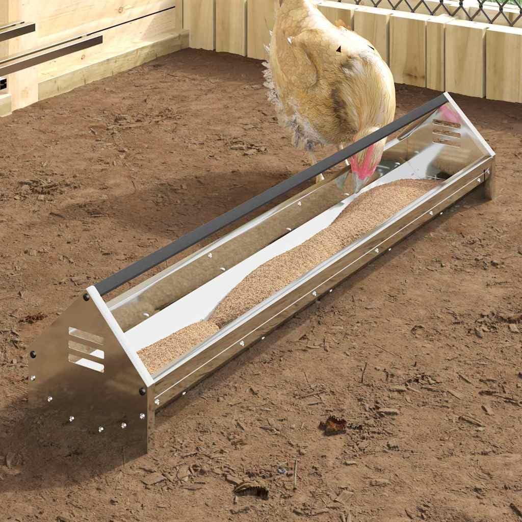 Hühnerfütterungsrinne aus verzinktem Stahl, 108 x 20,5 x 20 cm, wetterfest mit Abflusslöchern, Querstangen-Design, für Innen und Außen, hygienische Futterstation für Hühner und Kleintiere