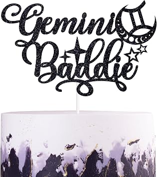 Gemini Baddie Cake Topper, Big Gemini Energy Cake Decor, Its Gemini Birthday, 12 Constellation Zodiac Themed Birthday Party Decorations, Black Glitter