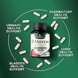 D-Mannose Supplement 1,350 mg with Cranberry & Hibiscus - Effective Fast-Acting, Flush the Impurities for Natural Bladder, Urinary Tract Health Support, for Women and Men, Non-GMO, Vegan, 180 Capsules