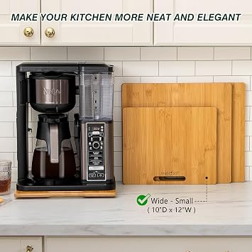 ANBOXIT Appliance Slider, Deep - Medium & Wide - Small, Bamboo Sliding Tray for Coffee Maker, Kitchen Countertop Appliance Rolling Tray, Coffee Pot Slider Tray with Rubber Wheels