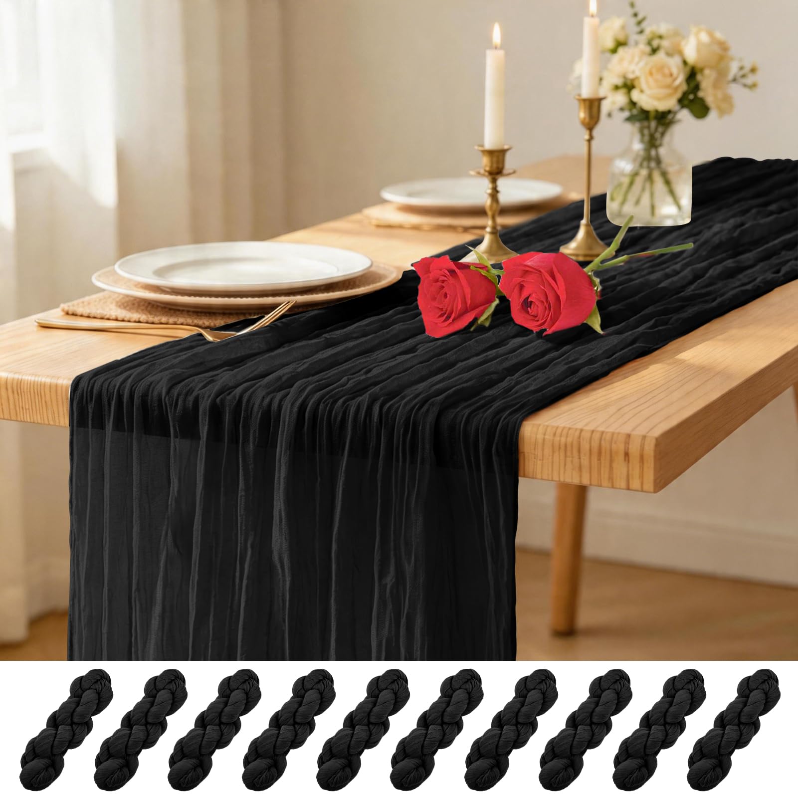 Lumaycens 10PCS Black Table Runner Cheesecloth Table Runner 45x275cm
