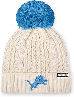 FOCO NFL Womens NFL Team Logo Cable Knit Pom Beanie Hat