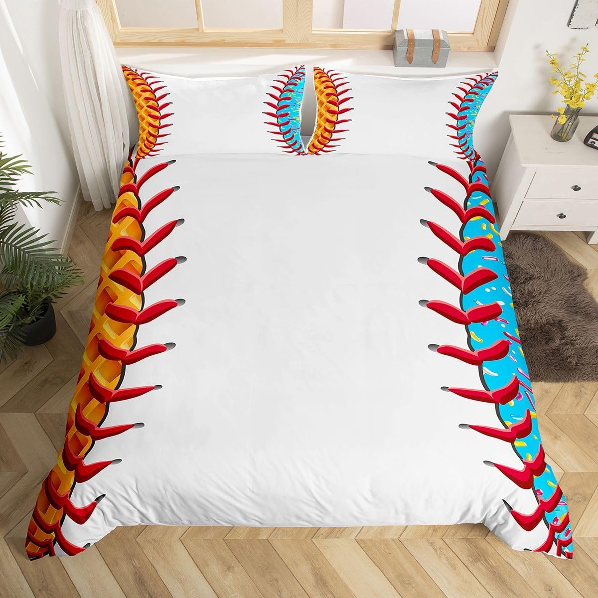 Erosebridal Sports Baseball Bedding Set Ball Gaming Comforter Cover Toddler Size,Colorful Ice Cream Duvet Cover for Kids Boys Girls Adults Fashion Aesthetic Room Decor Bed Set image 4