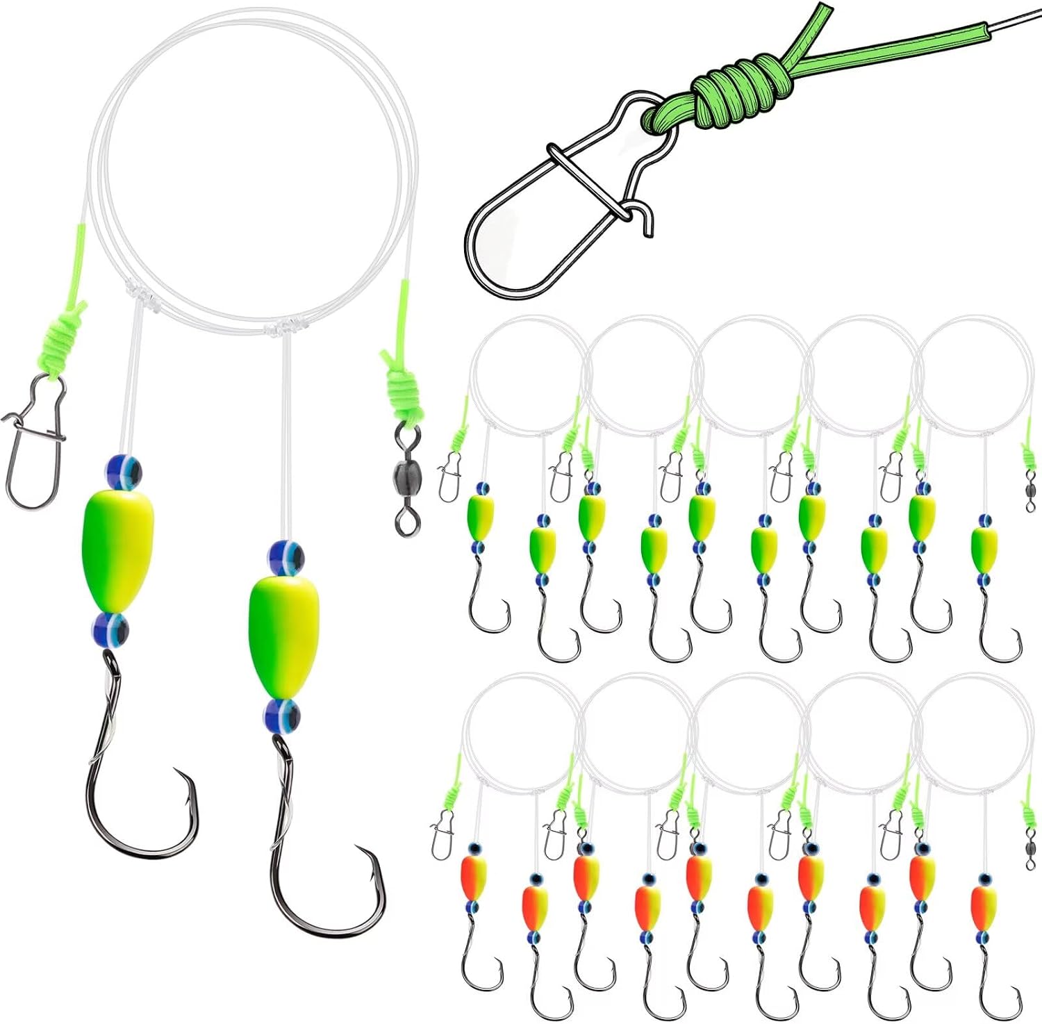 10/4PCS Pompano Rigs for Surf Fishing Pre-Rigged Double Uni Knot Pompano Fishing Rigs with Floats/Beads, /2/0 Circle Hooks Surf Fishing Gear & Tackle for Saltwater Fishing