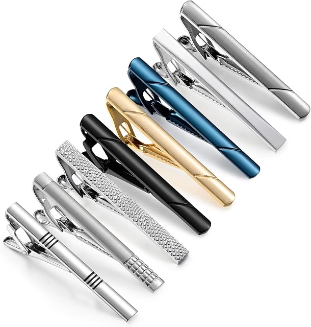 Wynameleri Multi-Pcs Tieclips Set for Men Tie Bar Clip Set for Regular Ties Necktie Wedding Business Clips with Box, Father's Day Gift, Silver Tie Bar & Gold Tie Clip for Men