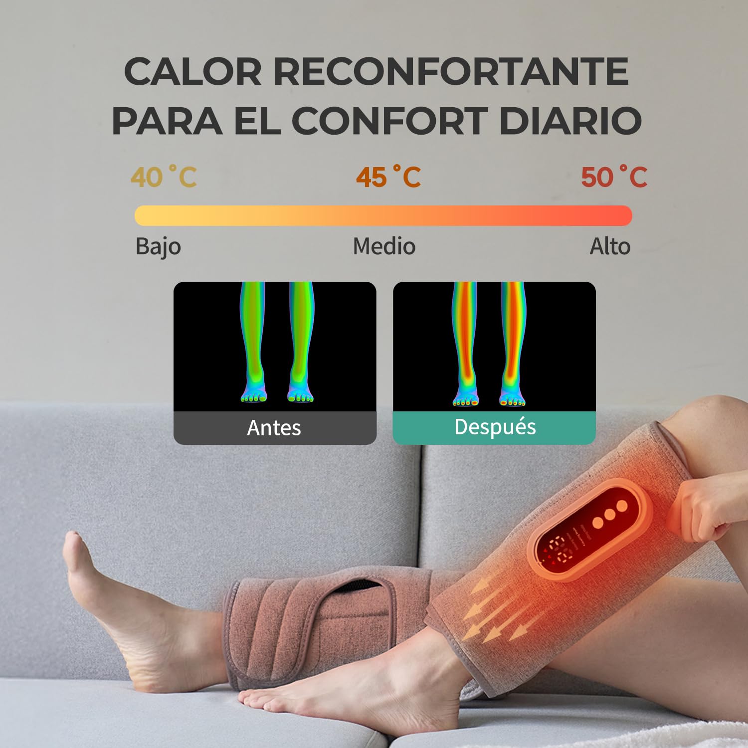 HubiCare - Masajeador de pantorrilla con calefacción por compresión de aire y calor, 3 modos de masaje, 3 niveles de intensidad, inalámbrico, recargable por USB-C, batería de 2000 mAh, apagado