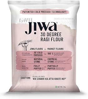 Jiwa 30 Degree Ragi Flour / Atta Patented Cold Pressed Flour Slow Ground Puffed Soft Rotis Finger Millet Flour Nachni Atta Gluten Free 1 Kg