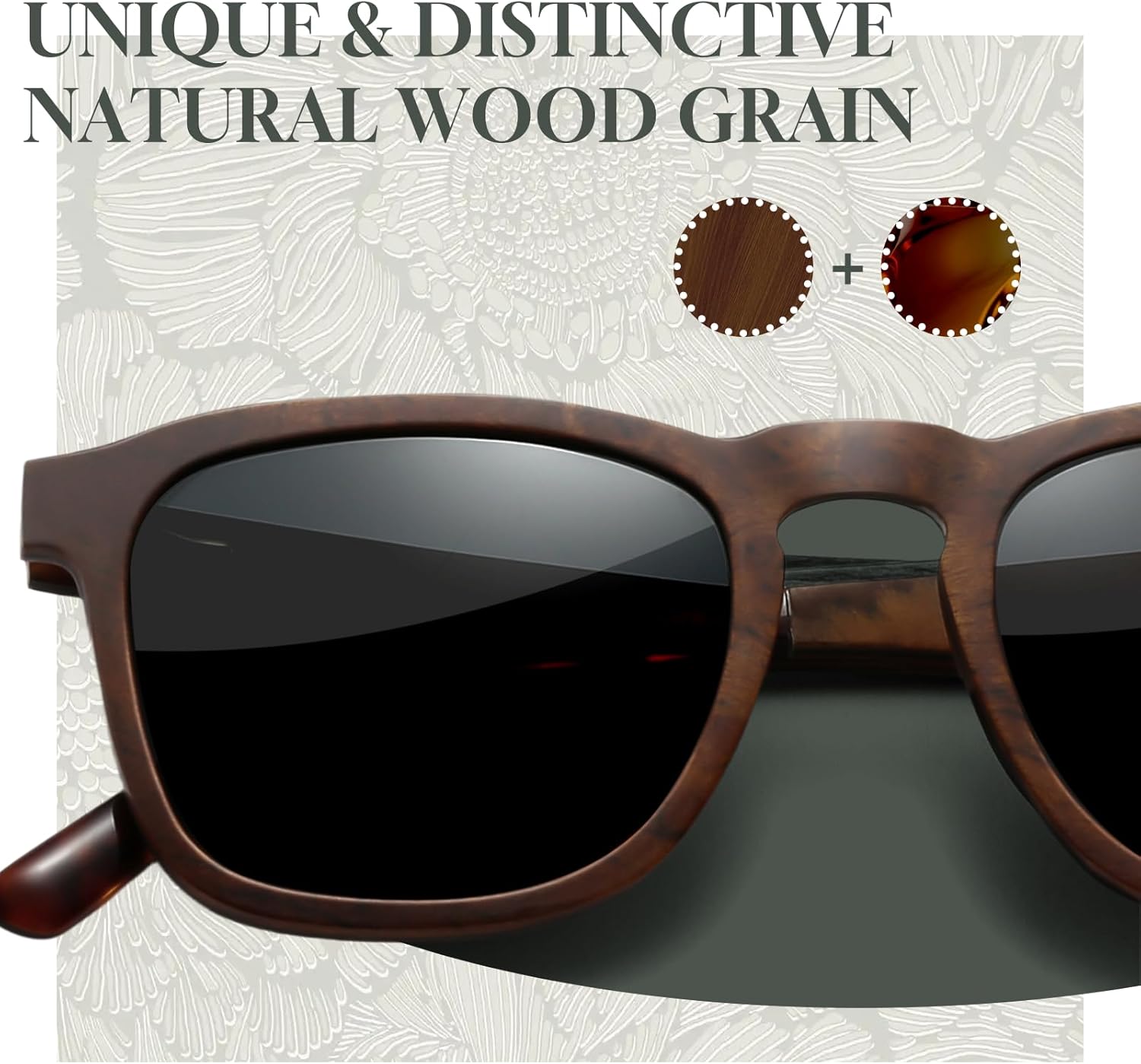 SUNGAIT Men’s Square Wood Sunglasses Classic Natural Red Burl Ebony Walnut Wooden Frame Polarized Lens - Image 2