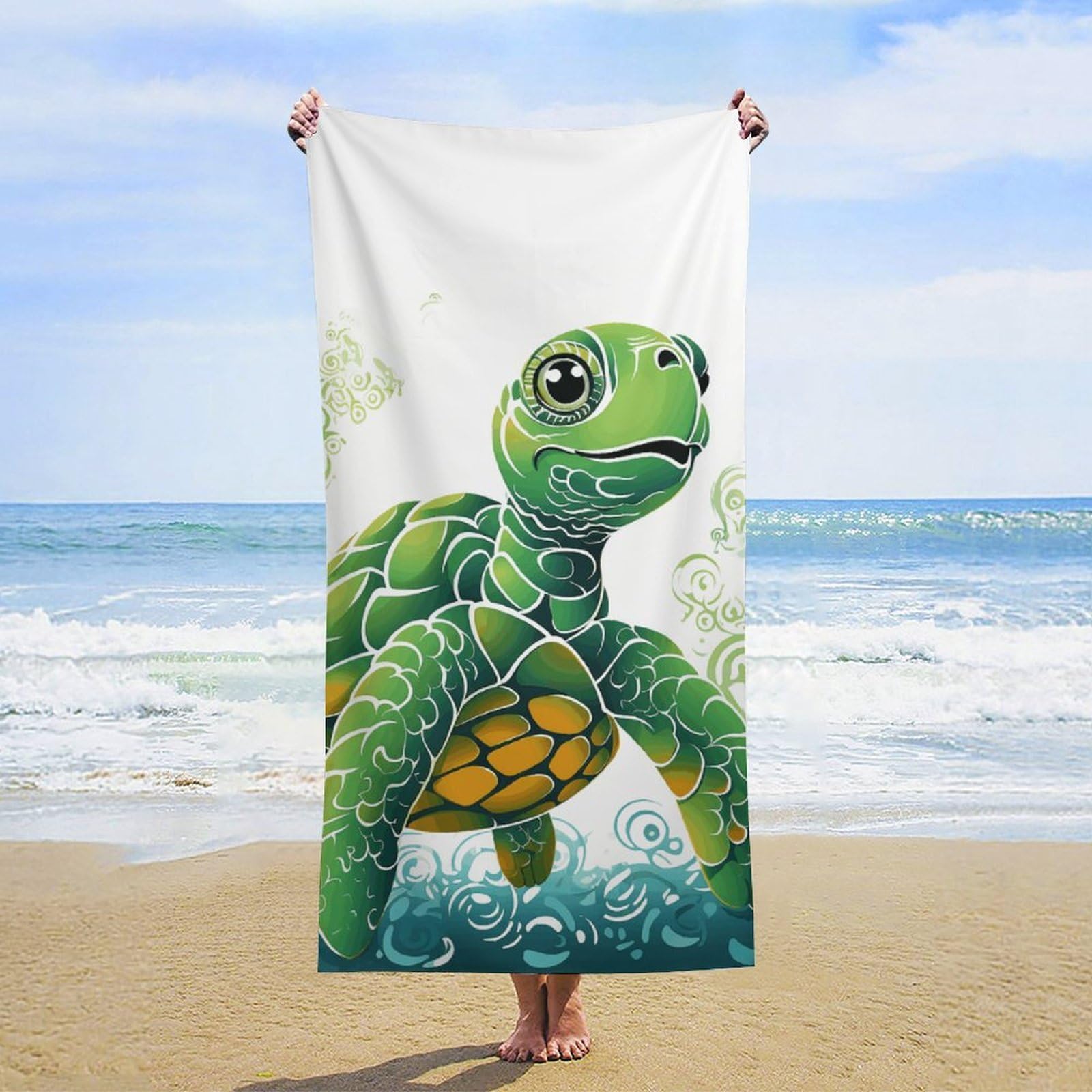 NTVOWPZO Cartoon Turtle Pattern Beach Towel Oversized Microfiber Bath Towels Lightweight Sand Proof Beach Towels Absorbent Pool Towels for Swimming Yoga Bathroom Towel 31.5" X 63"