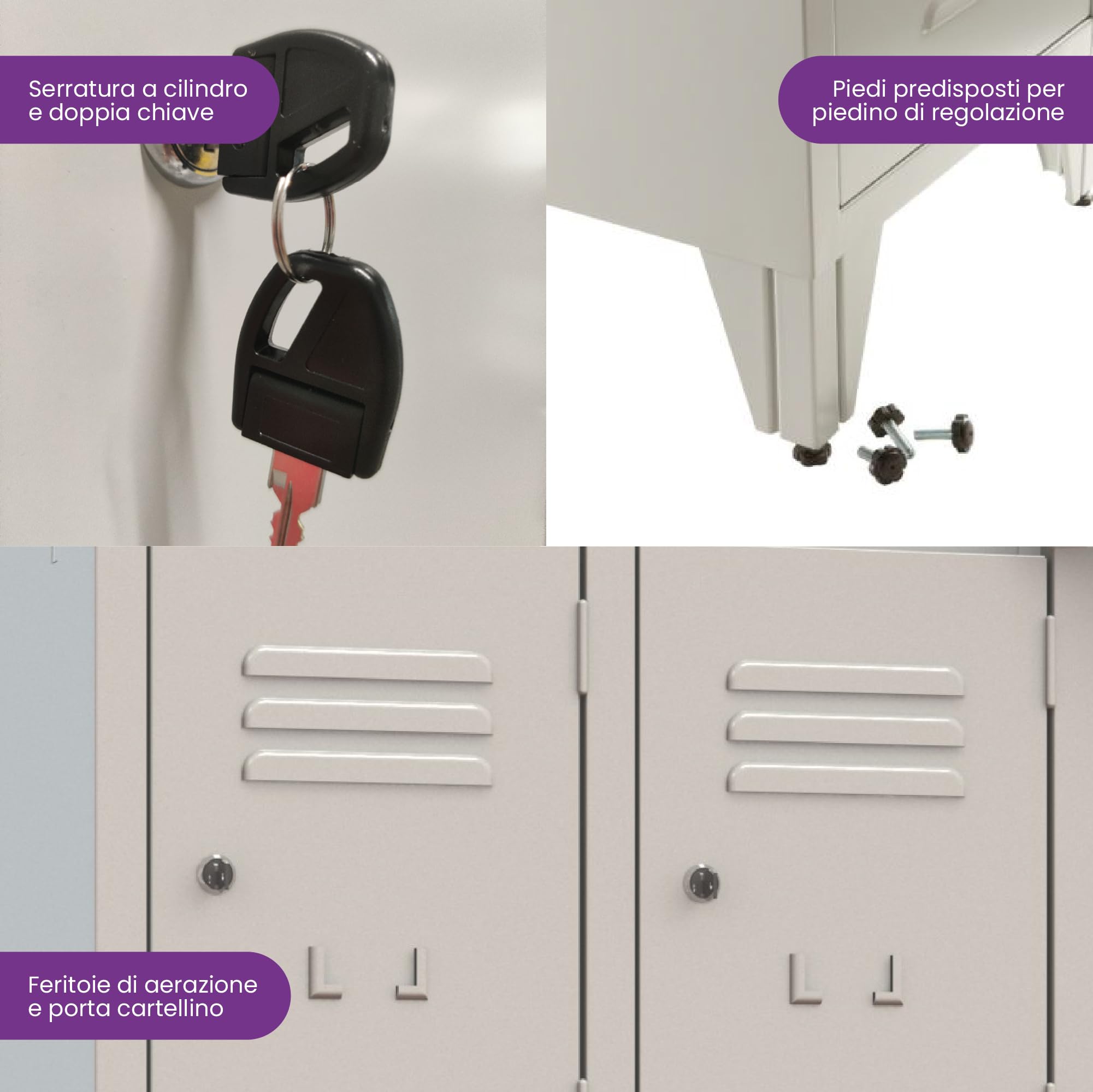 XLOCKERS Armadio Casellario in Metallo per Ufficio, Scuola, Palestra - 8 Posti Salvaspazio con Serratura e Chiave, Made in Italy, Grigio RAL 7035, 61,5x50x180 cm