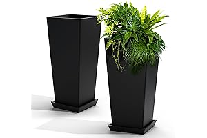 Elevens 24 inches Tall V-Shape Taper Black Planters for Big Outdoor Garden