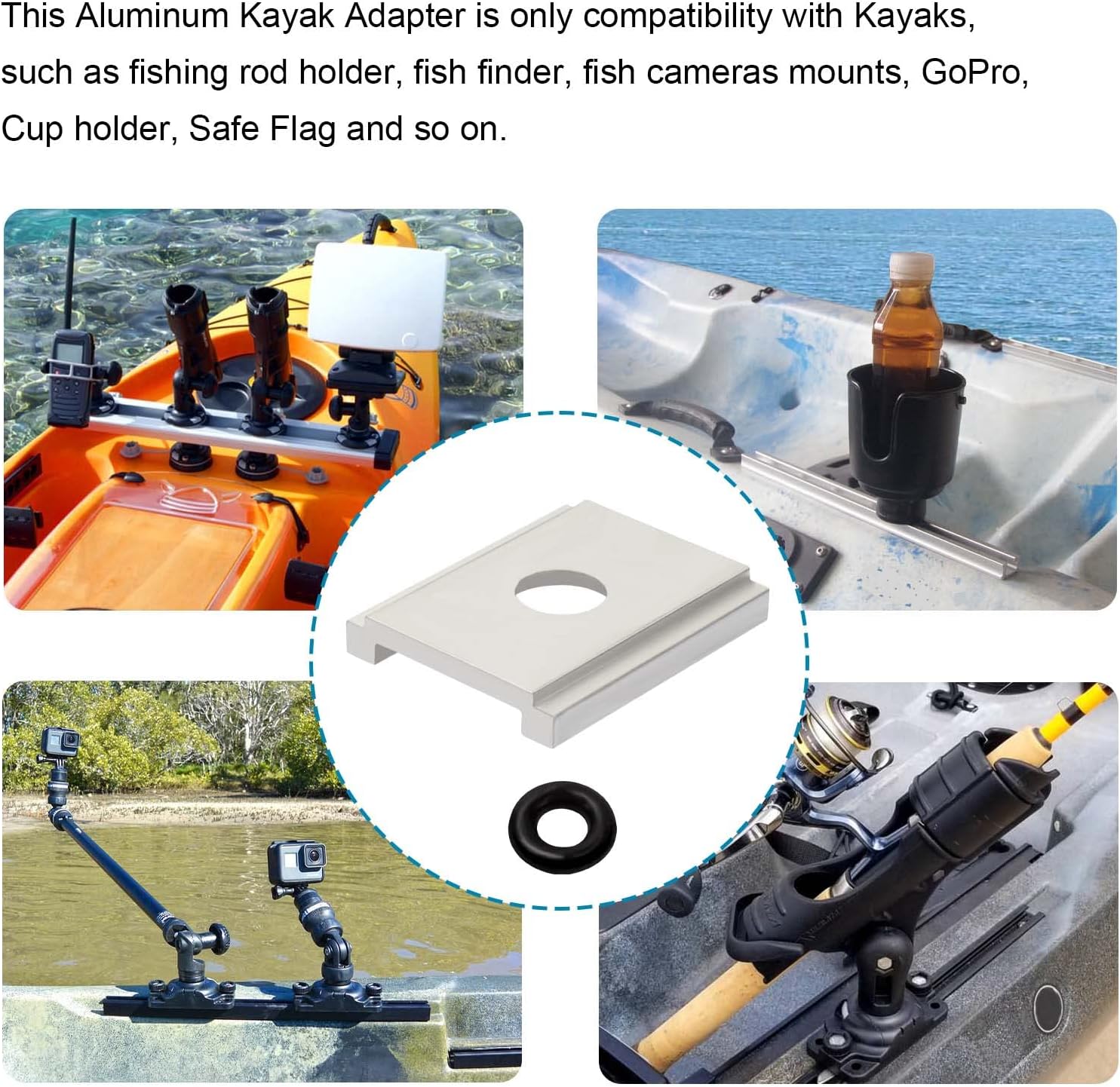 Aluminum Kayak Adapter Compatible with FeelFree UniTrack & Uni-Bar Systems | 6 Pack AAP-1012 Kayak Track Adapter Plate with O-Ring for FeelFree, Johnny Boats, Seastream Kayaks, and 3 Waters Kayaks