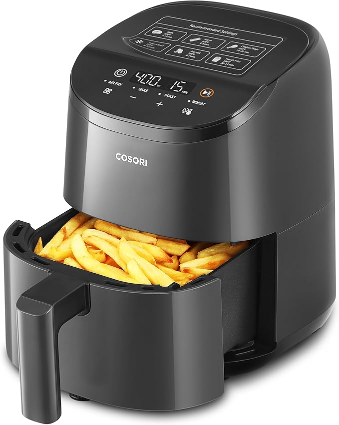 COSORI Air Fryer 2.1QT, Small 4-in-1 AirFryer Perfect for Simple Meals, Snacks and Easy to Reheat Leftover to Crispy, 97% Less Oil 30 In-App Recipes, Nonstick & Dishwasher Safe Basket
