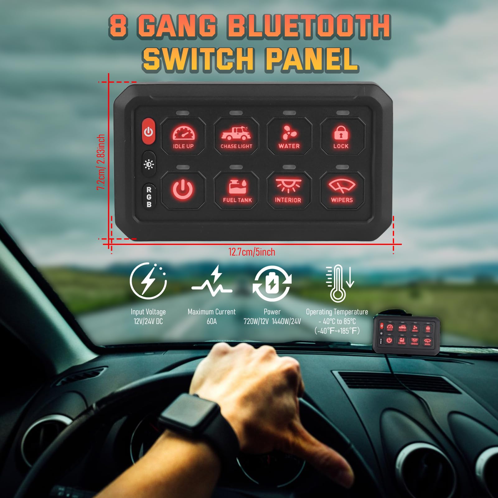Chelhead Panneau Commande 12V RGB 8 Gang Bluetooth APP 60A