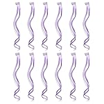 SWACC 12 Pcs Curly Wavy One Color Party Highlights Clip on in Hair Extensions Colored Hair Streak Synthetic Hairpieces (Lilac Purple)