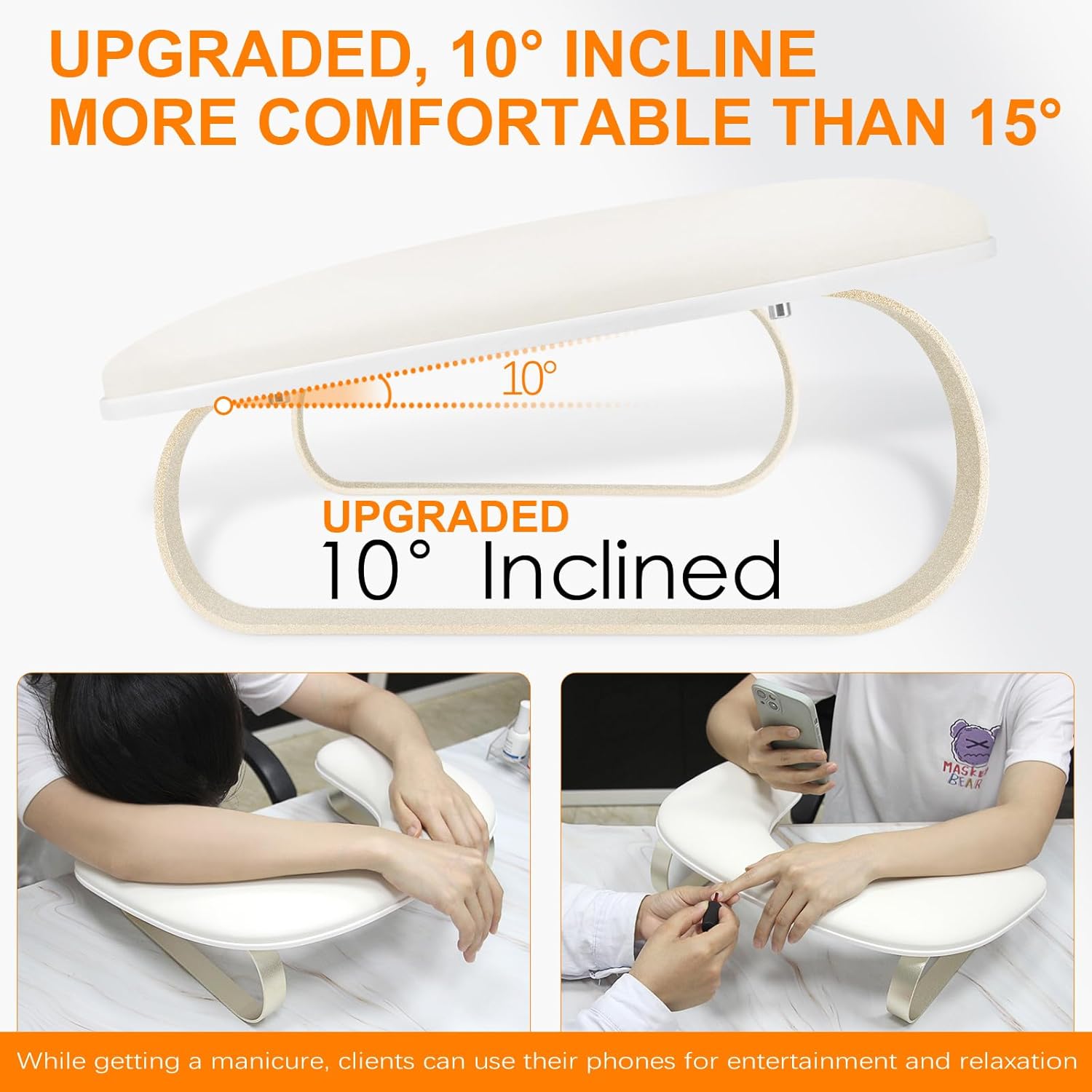 Arm Rest for Nails Tech Upgraded 10° Inclined, U-Shaped Manicure Nail Arm Rest Stand, Nail Armrest for Nail Tech Hand Rests with Aluminum Alloy Holder Non-Slip