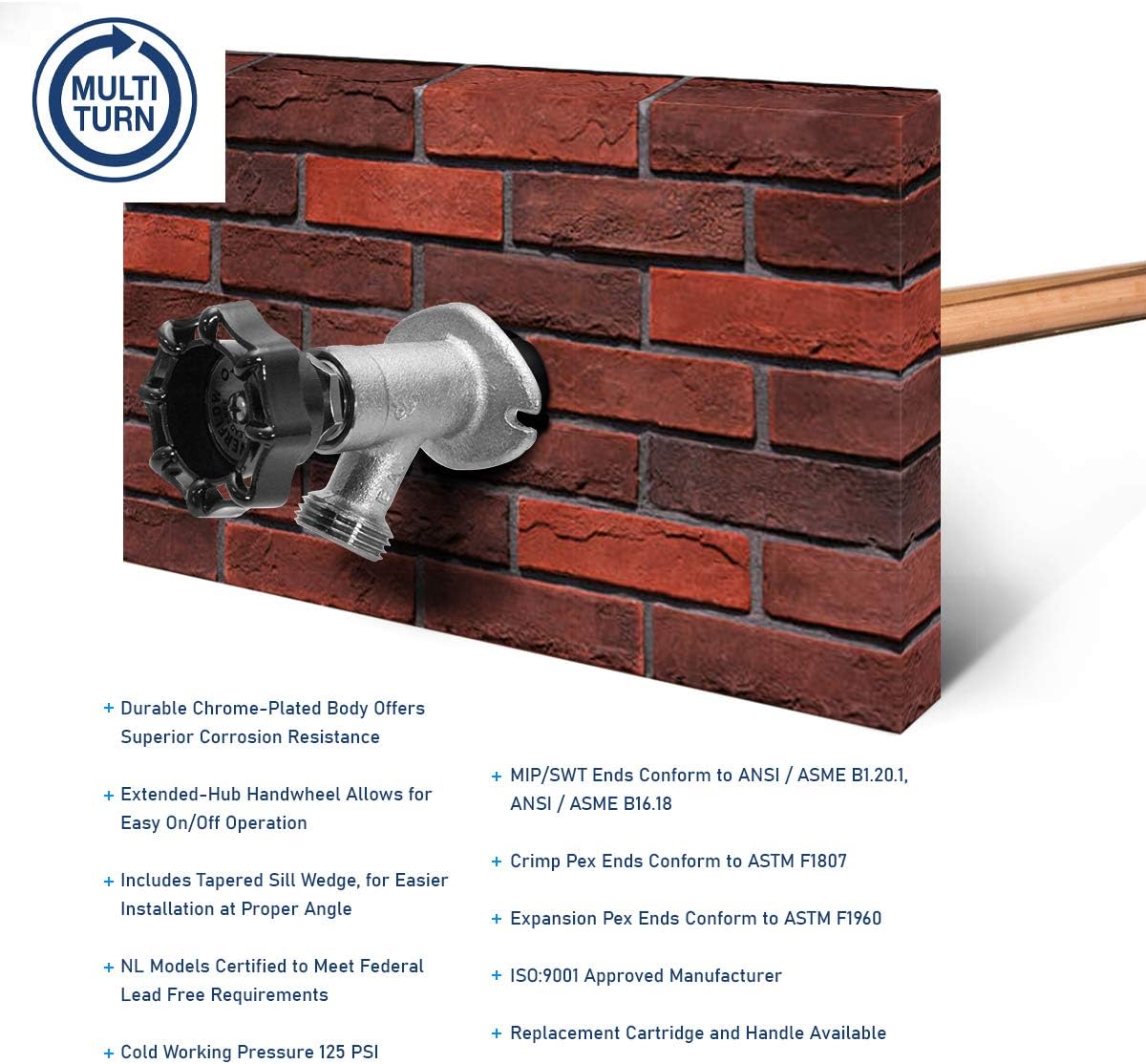 Midline Valve 6214G-OM-5 Anti-Siphon Sillcock Frost Free Outdoor Faucet; 1/2 in. PEX A x 3/4 in. Hose Bib, 14 in. Long (5 Pack)