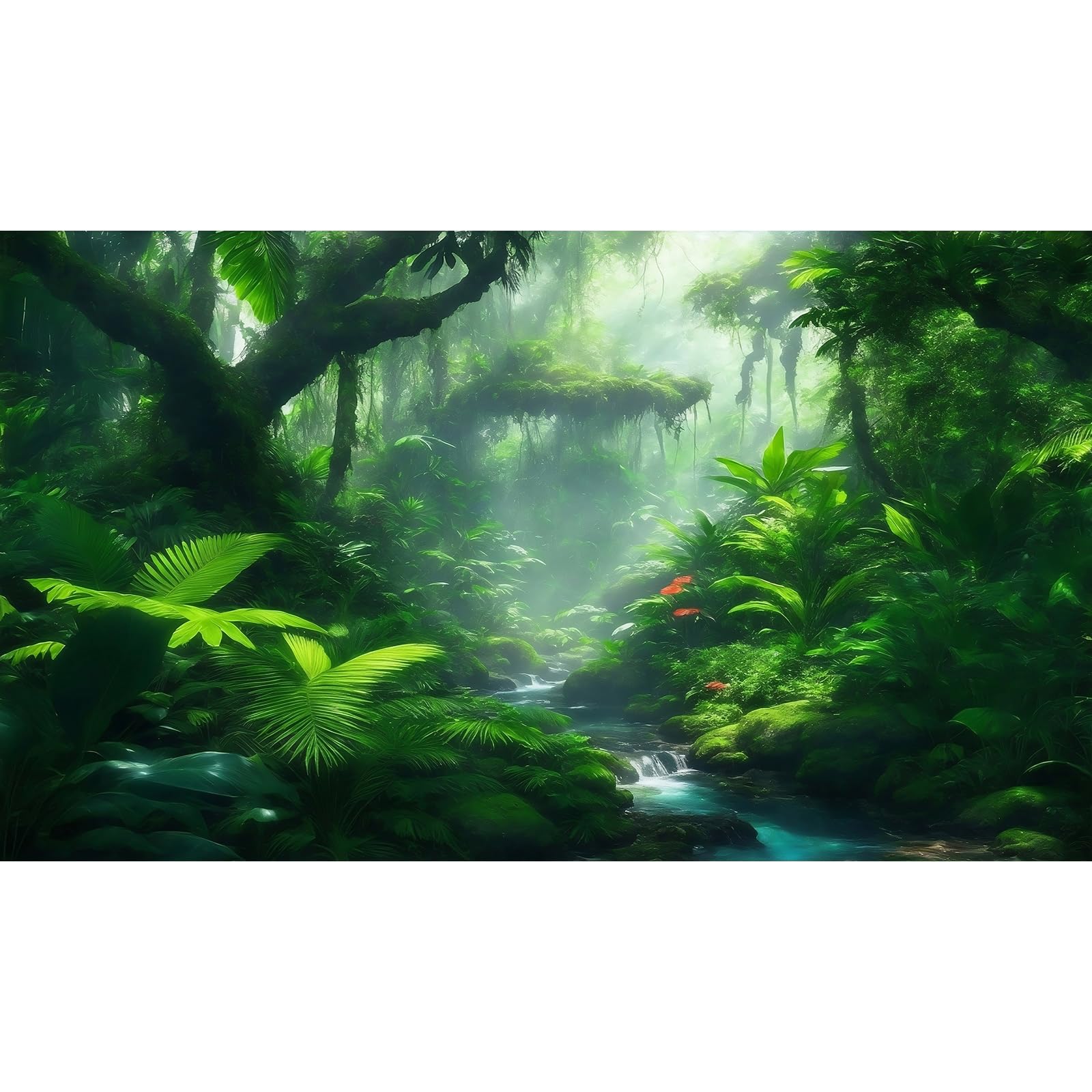 Forest Aquarium Background Tropical Jungle Rainforest Stream Fish Tank Background Lush Green Tropical Foggy Forests Waterfall Terrarium Backgrounds Jungle Forest Reptile Tank Backgrounds 24x12in