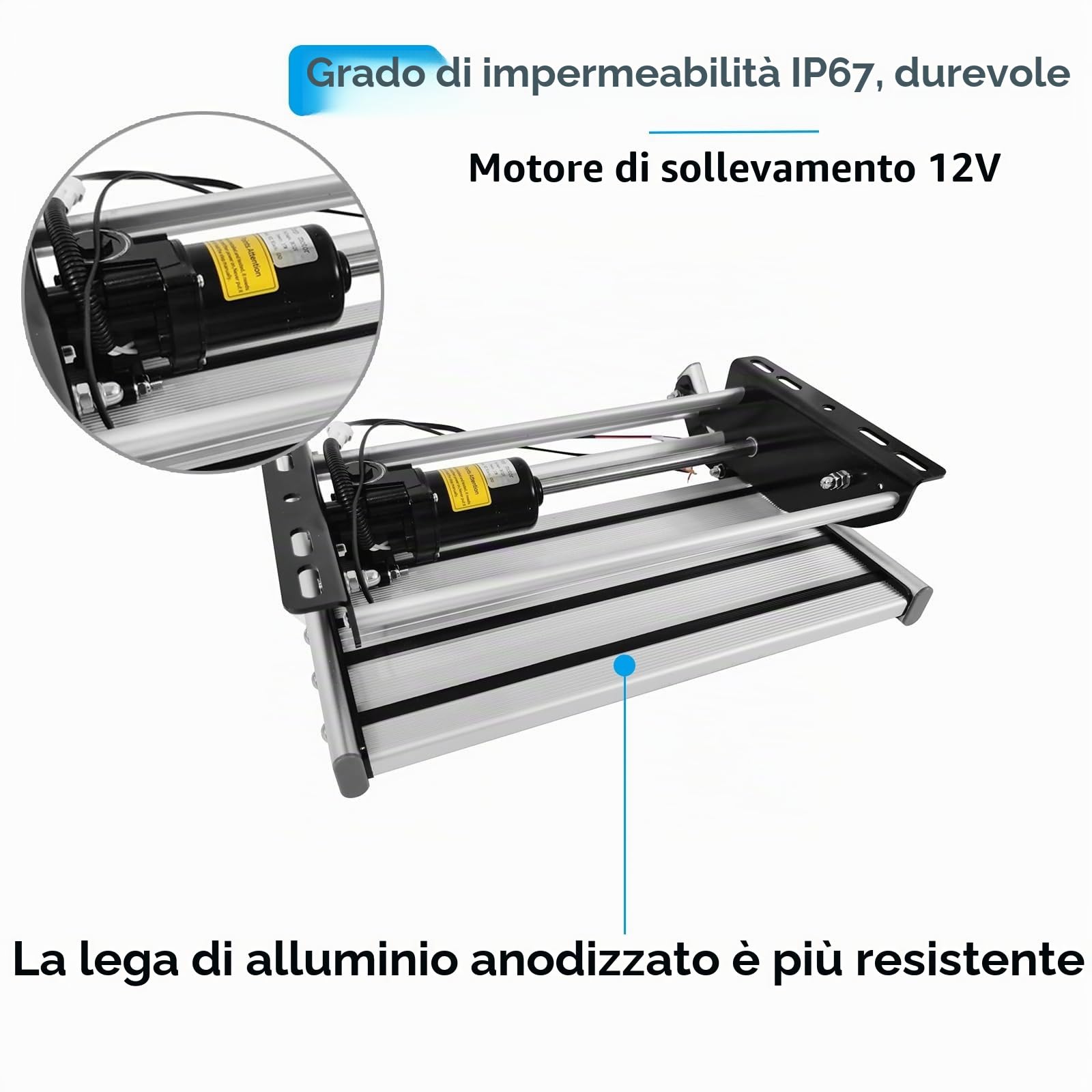 Gradino Camper Elettrico, Gradino Camper a Scomparsa, Portata Fino a 200 kg, Motore con Grado di Impermeabilità IP67, Antiscivolo, 12 V, Pieghevole Regolabile