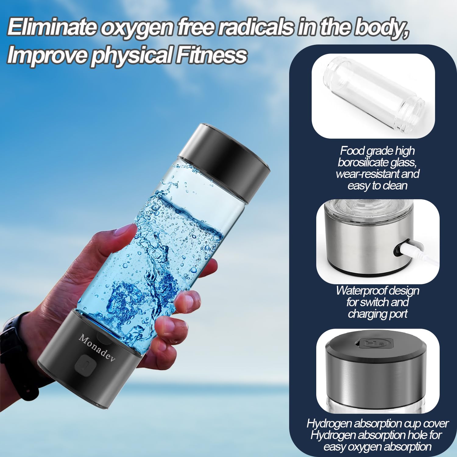 Hydrogen Water Bottle Generator,2025 New Hydrogen Water Bottle with Advanced SPE/PEM Tech-3 Min Up to 2300+ PPB,Portable & Rechargeable Hydrogen Water Ionizer Machine for Fitness and Trave (Black)
