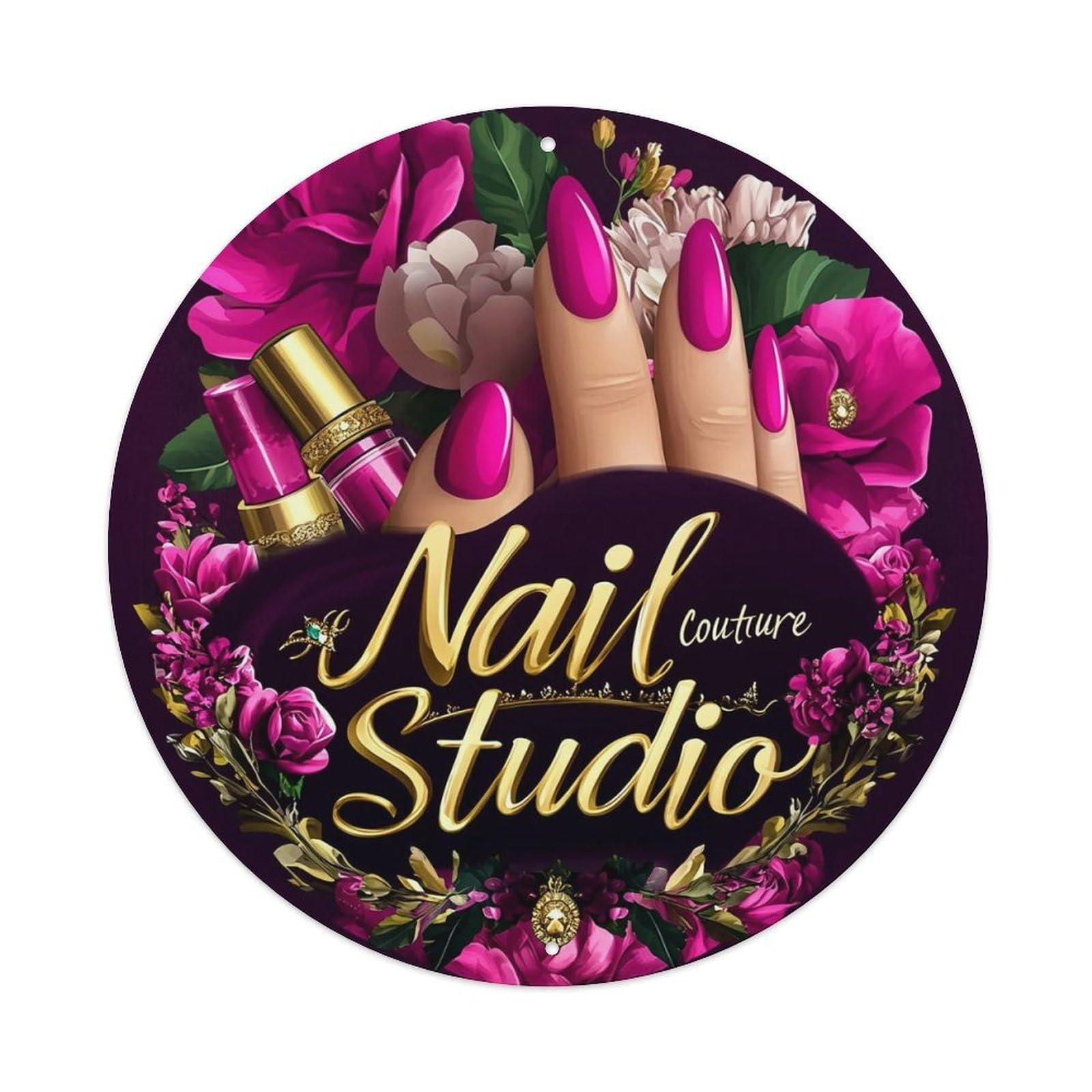 Floral Nail Art Design Pattern Round Tin Sign Vintage Metal Sign Home Bar Garden Indoor & Outdoor Wall Decor Retro Metal Poster 8x8 Inch