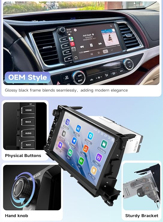 Roadanvi Android 14 6GB+128GB Head Unit for Toyota Highlander 2015-2019 | 10.2 Car Stereo Wireless Apple CarPlay & Android Auto 4G LTE WiFi Physical Knobs & Buttons QLED Screen X14 Series