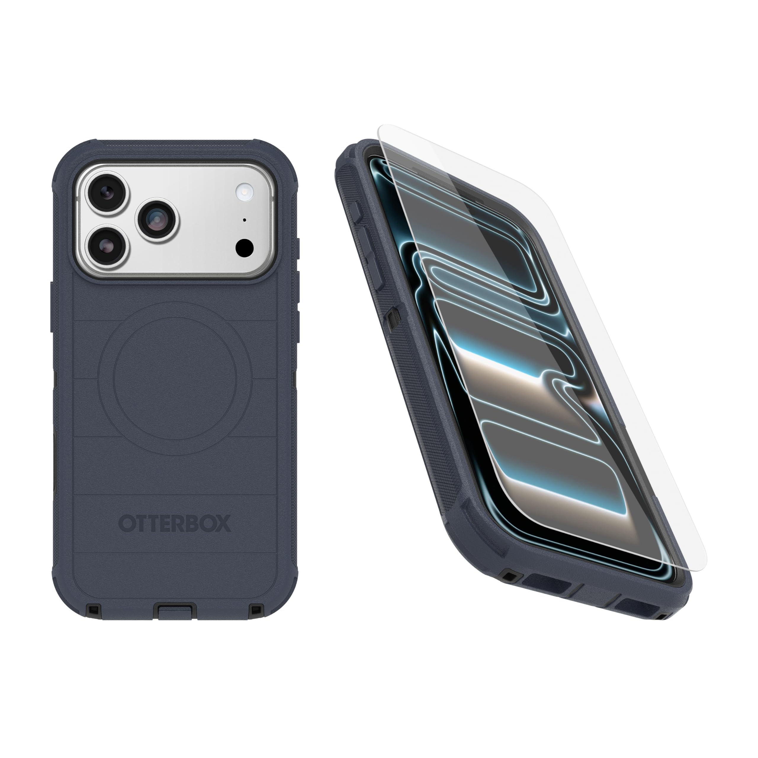 OtterBox iPhone 18 Pro Max & iPhone 17 Pro Max (Only) Bundle: Defender Series Case & Screen Protector - Vintage Indigo Dream (Blue & Black) - Case Only - Snaps on MagSafe - Tough - Rugged & Durable