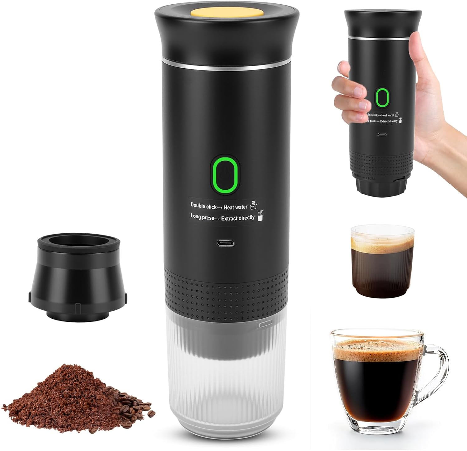 Cafetera Portátil Automática para Cápsulas y Molido con 15 Bar de Presión
