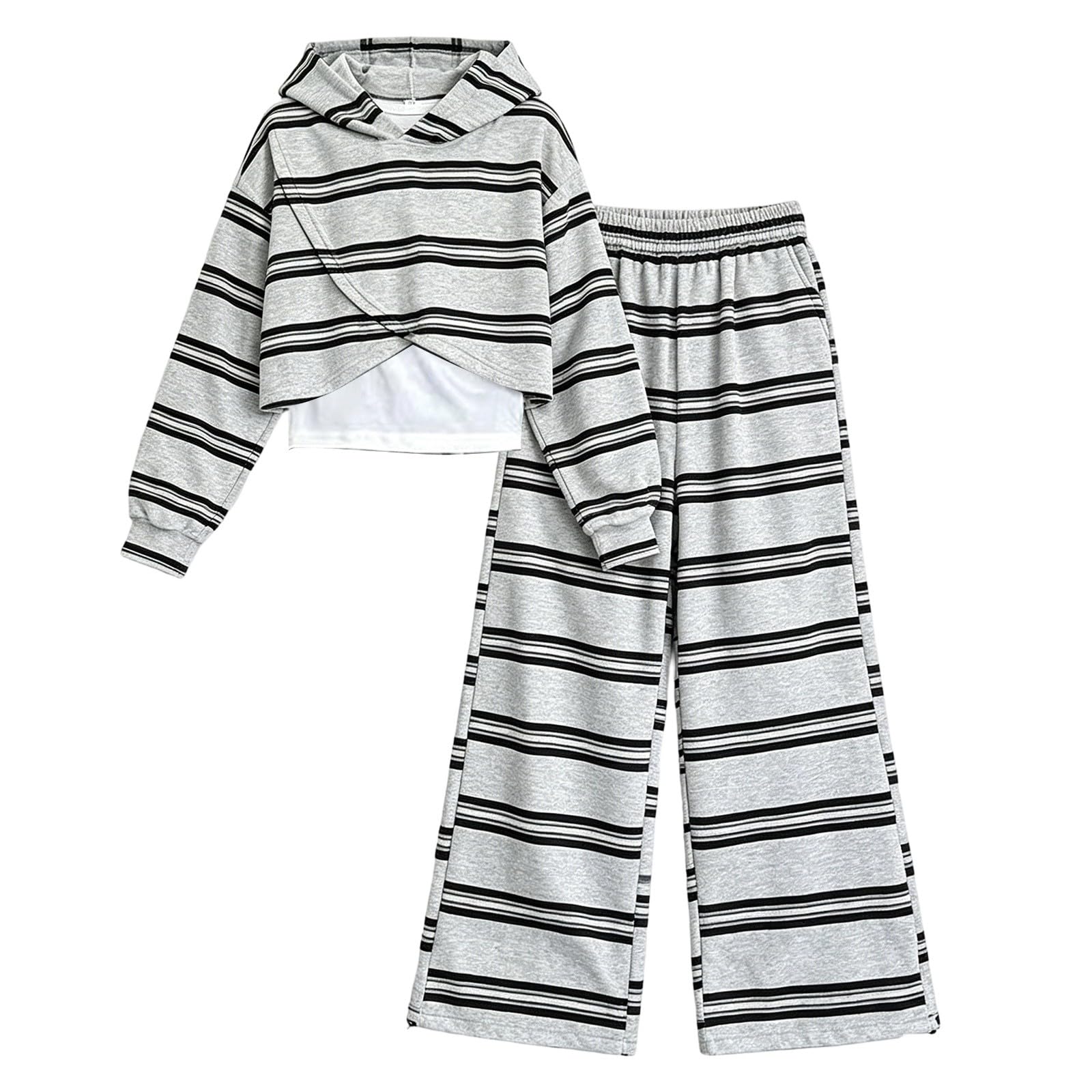 Conjunto de chándal con capucha y pantalones de pierna ancha para niñas, color negro, 9-10 años