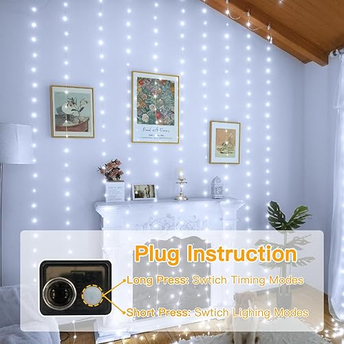 Miniatura 4 de Ollny Tira de luces de cortina de 300 luces LED de 9.8 x 9.8 pies, conectables IP67, impermeables, para exteriores, con control remoto, luces de