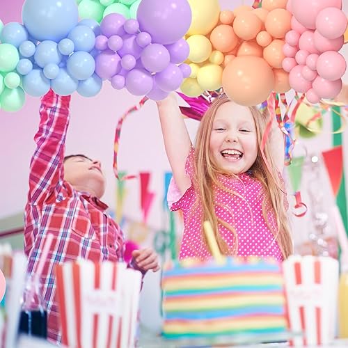 Miniatura 7 de Kit de arco de globos pastel, 144 globos pastel con globos de margaritas y arco iris, 260 globos largos, kit de arco de globos de Pascua de macarrón