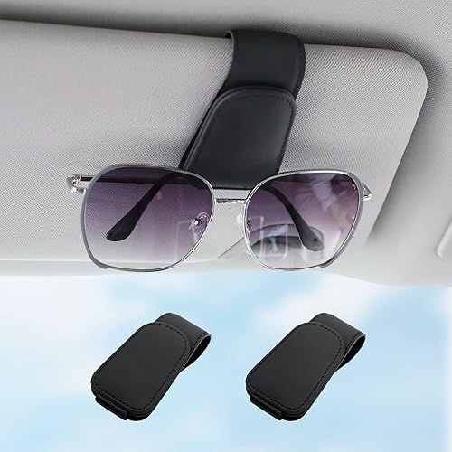 Soporte para lentes de sol para visera de automóvil, clip magnético de cuero para gafas, accesorios interiores de automóvil para mujer y hombre, 2