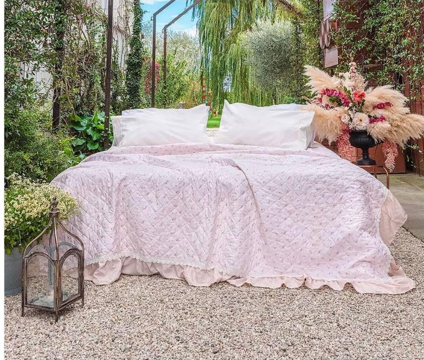 Generico Colcha Romantic Chic de matrimonio acolchada con volantes decorativos