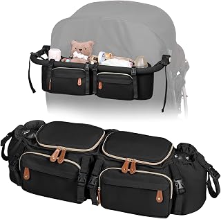 Boomistry Double Stroller Organizer for Bob Duallie and Baby Jogger City Mini GT2, Double Stroller Caddy Organizers with Cup Holder and 2 Cooler Pockets Parent Console Double Stroller Accessories