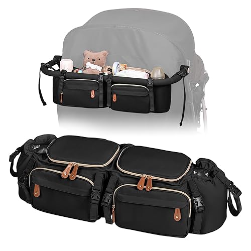 Organizador de cochecito doble para Bob Duallie y Baby Jogger City Mini GT2, organizador de cochecito doble con soporte para tazas y 2 bolsillos